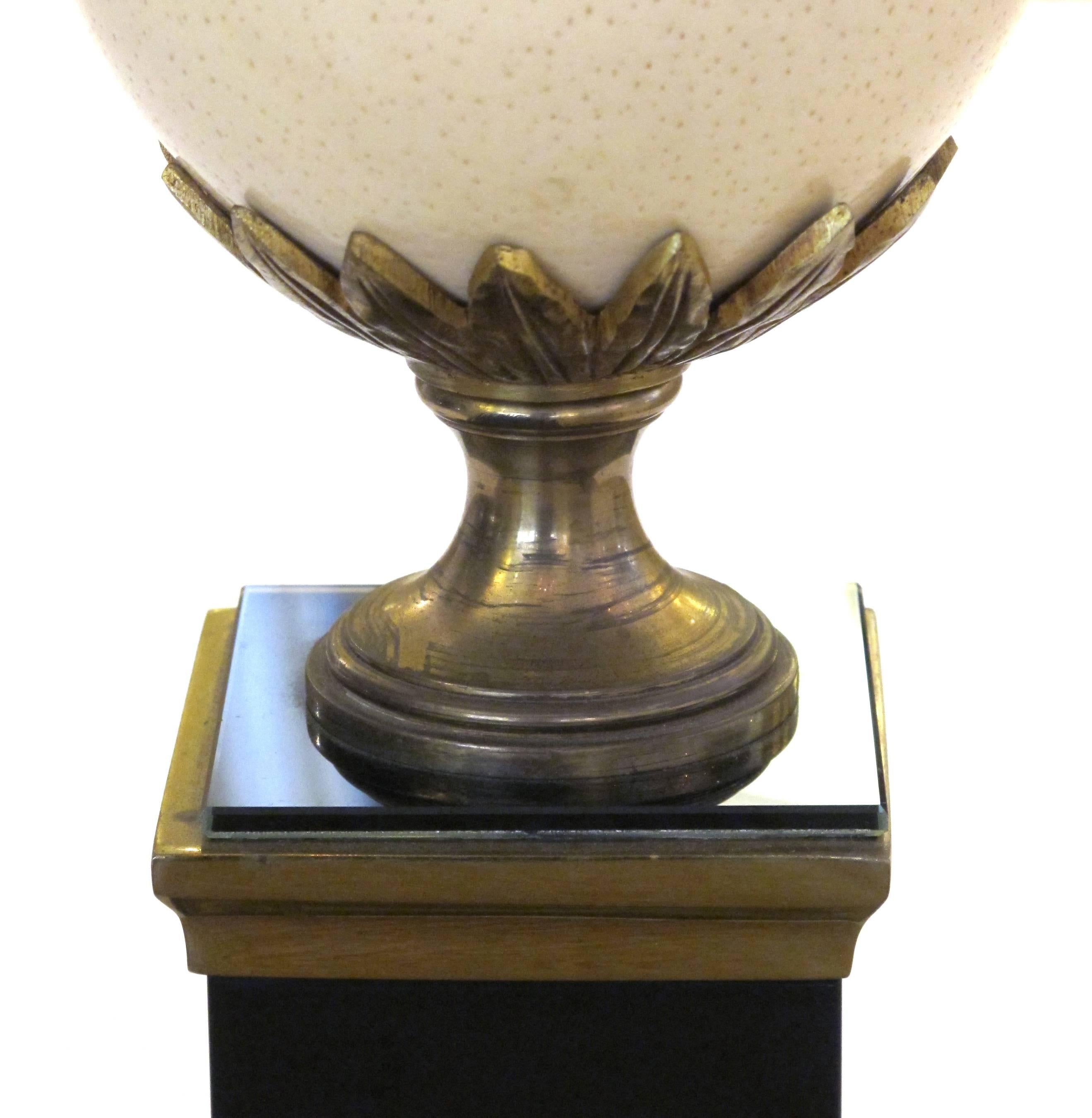 Good Quality French Maison Charles 1940s Ostrich Egg Lamp with Bronze Mounts In Excellent Condition In San Francisco, CA