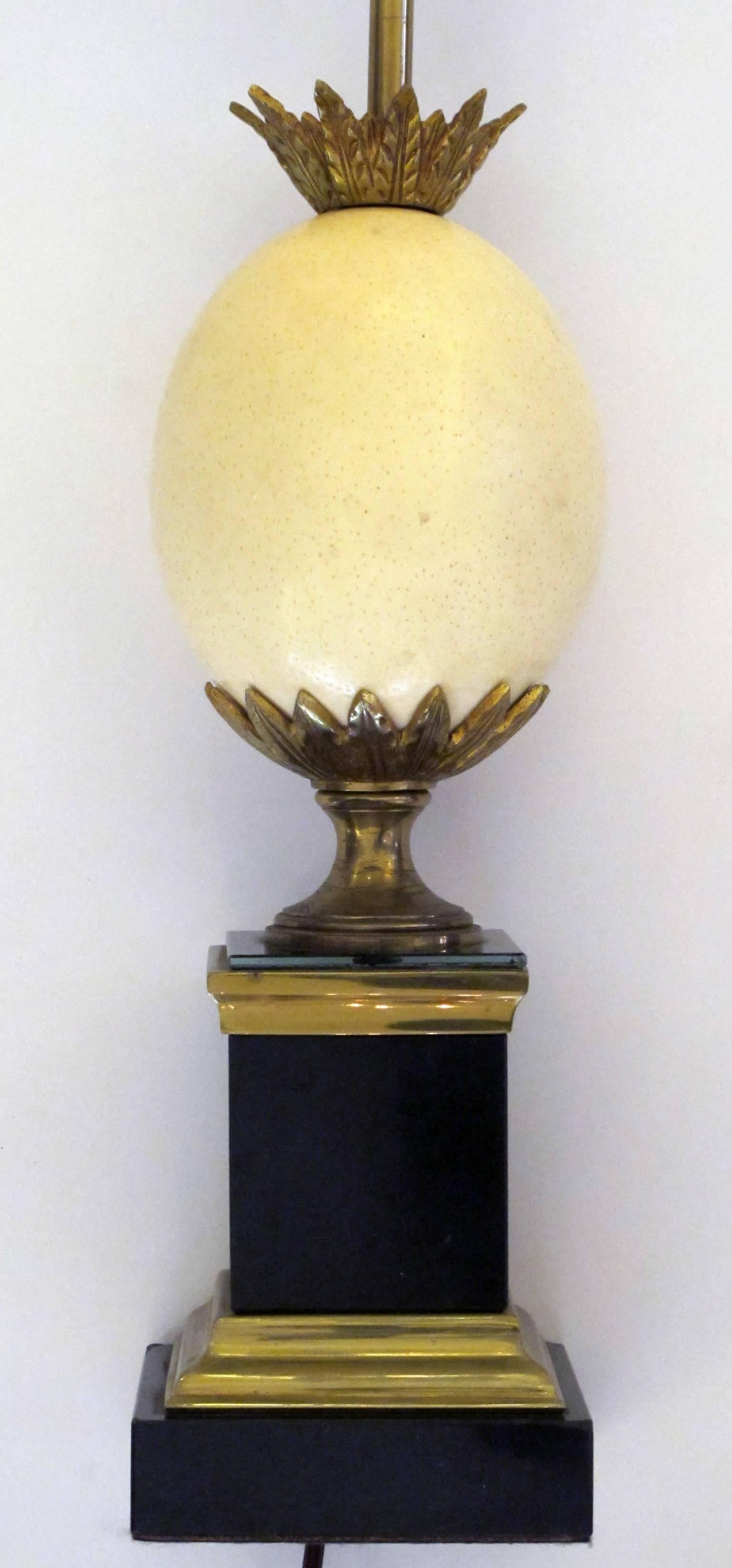 Mid-20th Century Good Quality French Maison Charles 1940s Ostrich Egg Lamp with Bronze Mounts