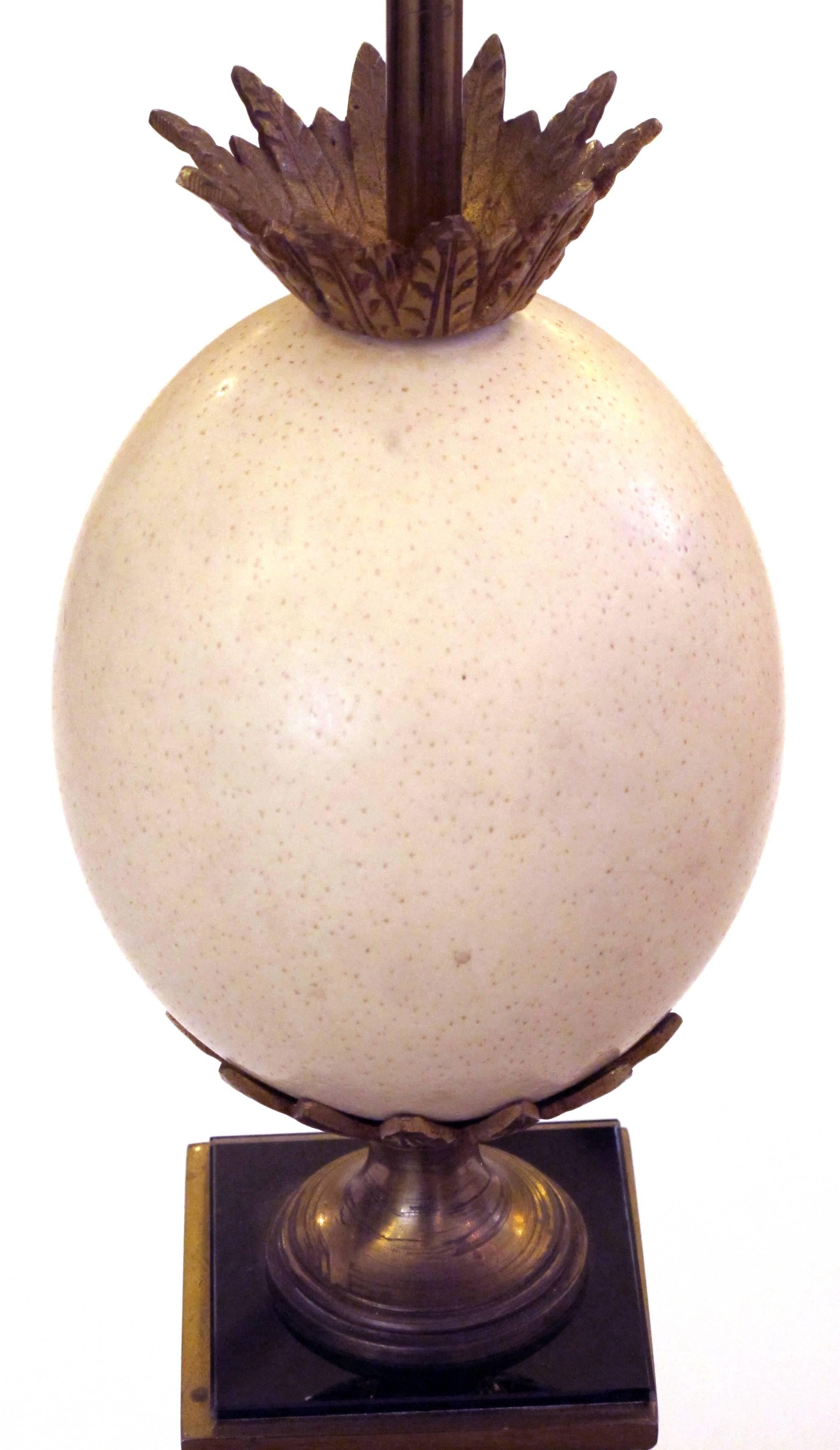 Good Quality French Maison Charles 1940s Ostrich Egg Lamp with Bronze Mounts 1