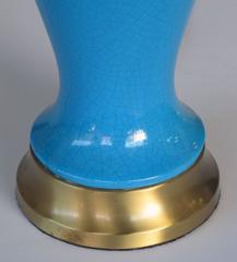 Shapely American Frederick Cooper 1960s Blue Crackle-Glazed Ginger Jar Lamp