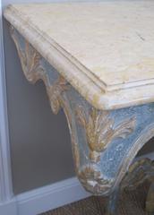 Elegant Custom-Made Italian Baroque Style Aqua and Ochre Painted Console Table