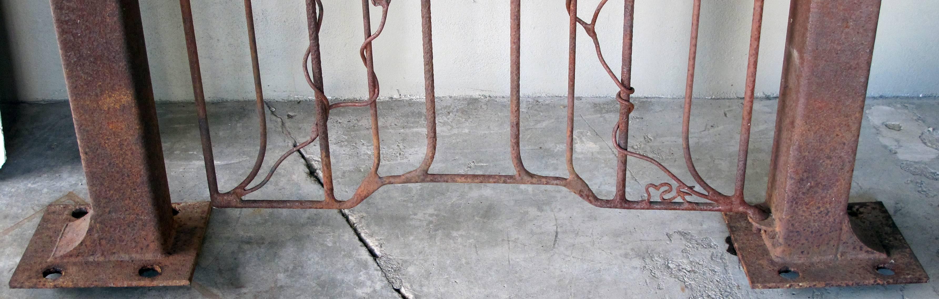 Organic Modern Well-Crafted Custom-Made Wrought Iron Gate W Foliate Vines and Swimming Fish