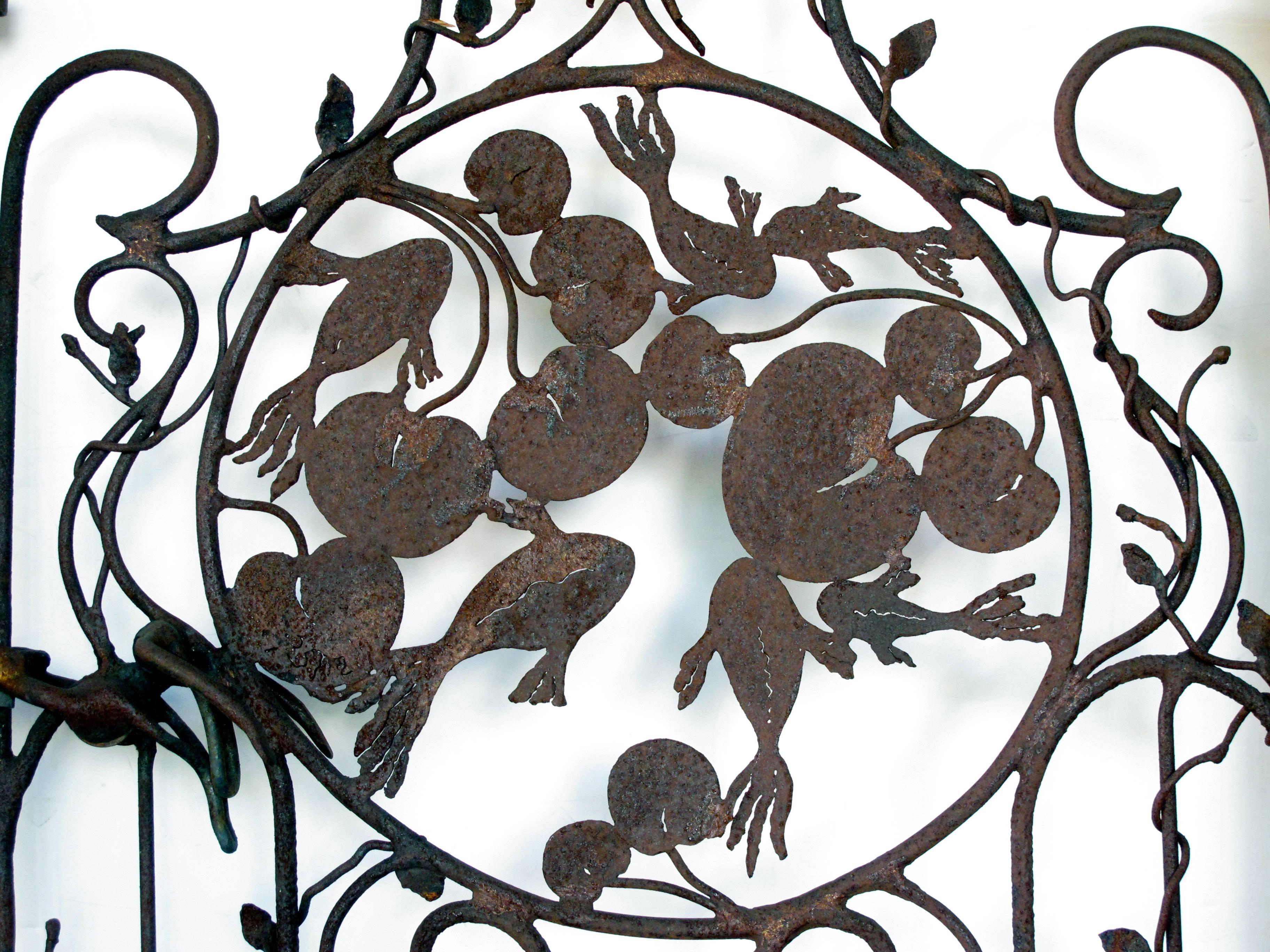 Well-Crafted Custom-Made Wrought Iron Gate W Foliate Vines and Swimming Fish In Excellent Condition In San Francisco, CA