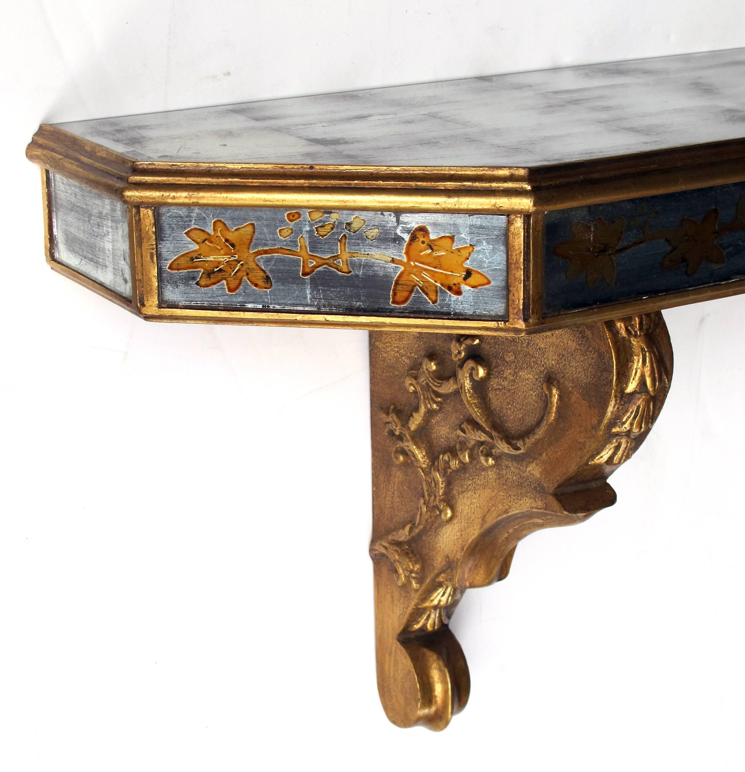 Chic French Maison Jansen 1940s Gilt Wood and églomisé Wall Console In Excellent Condition In San Francisco, CA