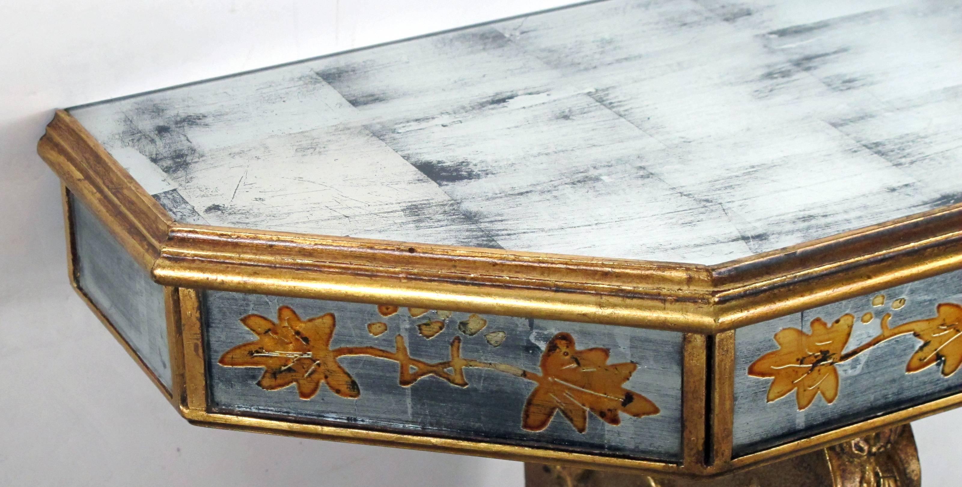 Mid-20th Century Chic French Maison Jansen 1940s Gilt Wood and églomisé Wall Console