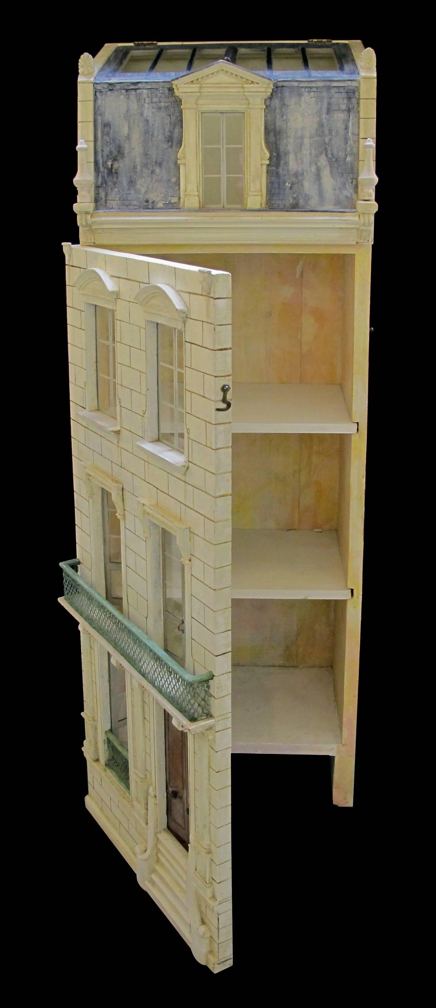 French Masterfully Crafted Wooden Painted Dollhouse/Cabinet by Eric & Carole Lansdown