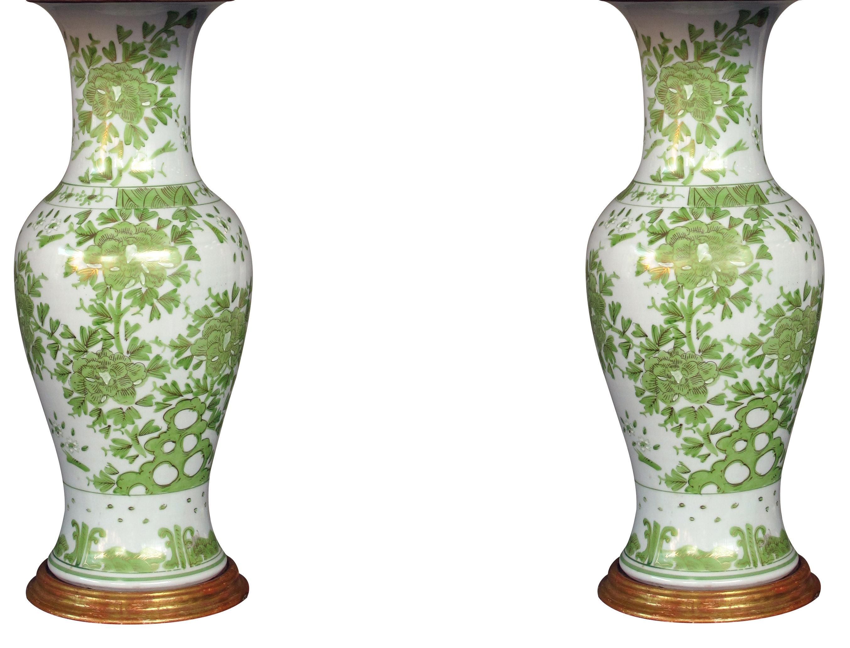 Painted and Gilt Pair of Japanese Baluster-Form Porcelain Lamps, JL Porcelain In Excellent Condition In San Francisco, CA
