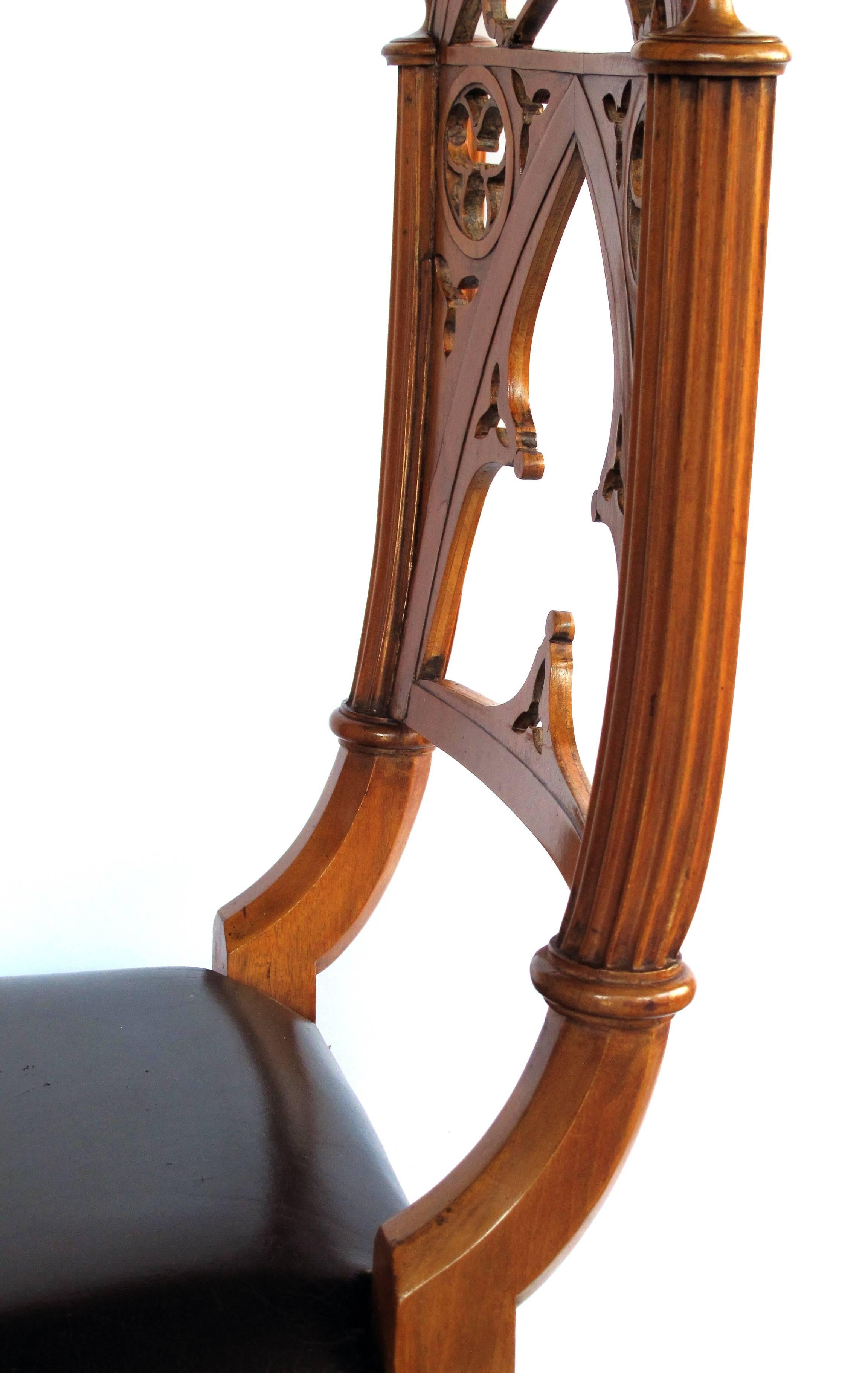 Austrian Well-Carved Set of Four Gothic Revival Klismos-Form Walnut Side Chairs