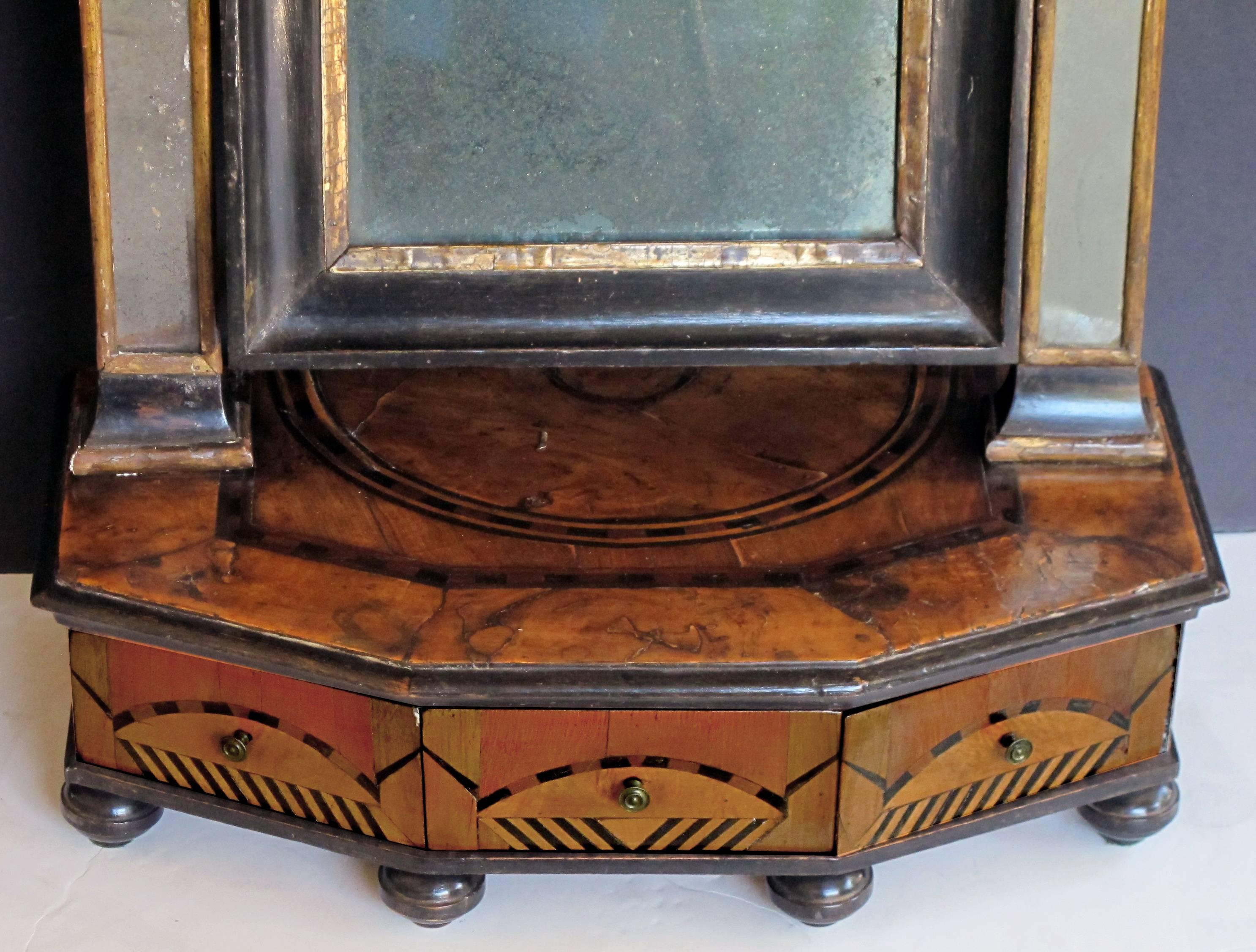 Rare and Richly Patinated Italian Burl Walnut Three-Drawer Dressing Mirror In Good Condition In San Francisco, CA