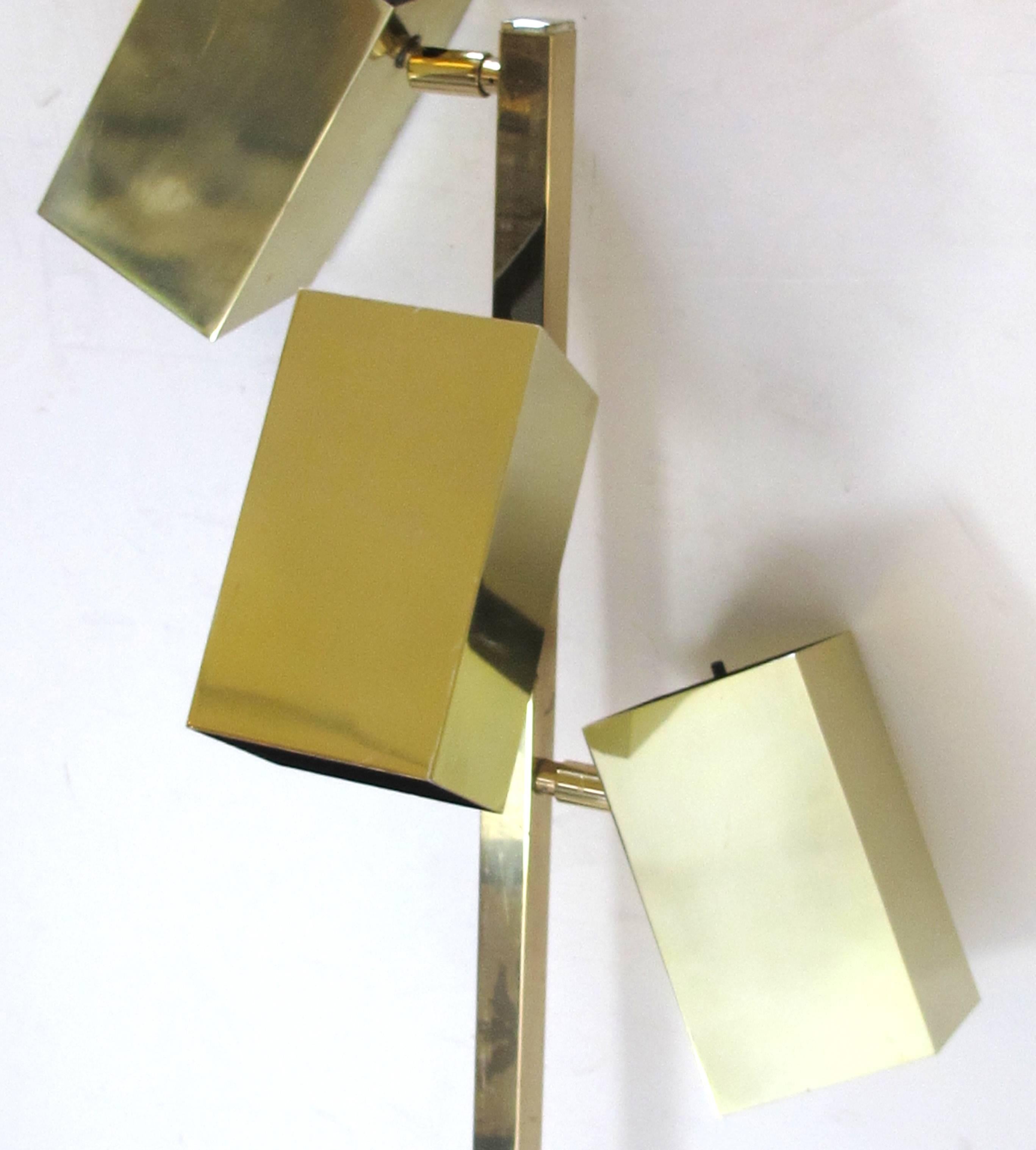 Late 20th Century Sleek American 'Koch & Lowy' Three-Light Brass Floor Lamp