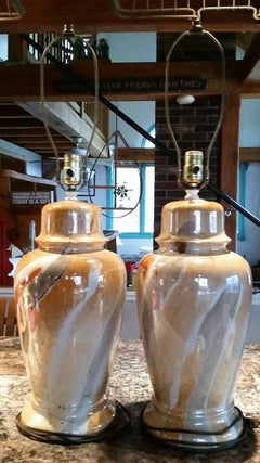 Classic Pair of Mid-Century Asian Style Ginger Jar Lamps in a Rich Luster Glaze