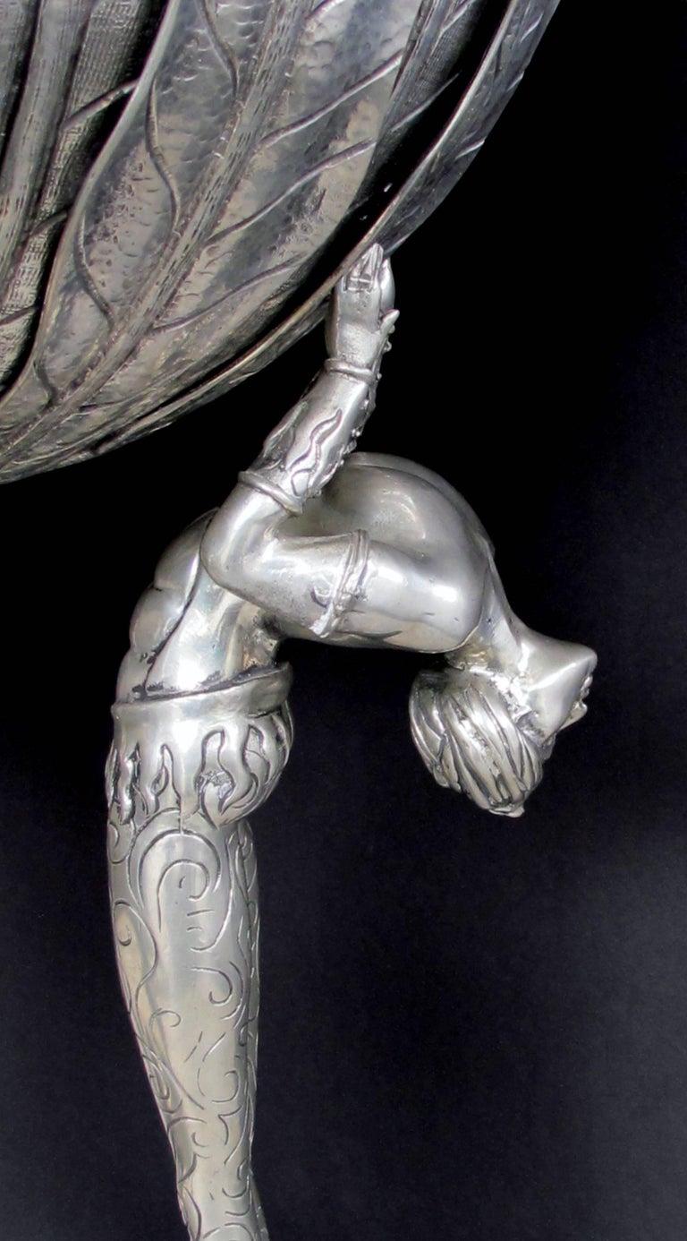 Stunningly Large Italian Art Deco Style Piero Figura Pewter Centerpiece