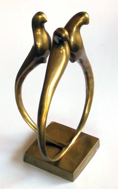 Elegant Modeled Italian Brass Sculpture of Three Stylized Birds with Long Tails
