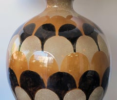 Pair of Italian Handmade Ovoid-Shaped Ceramic Lamps with Imbricating Glaze