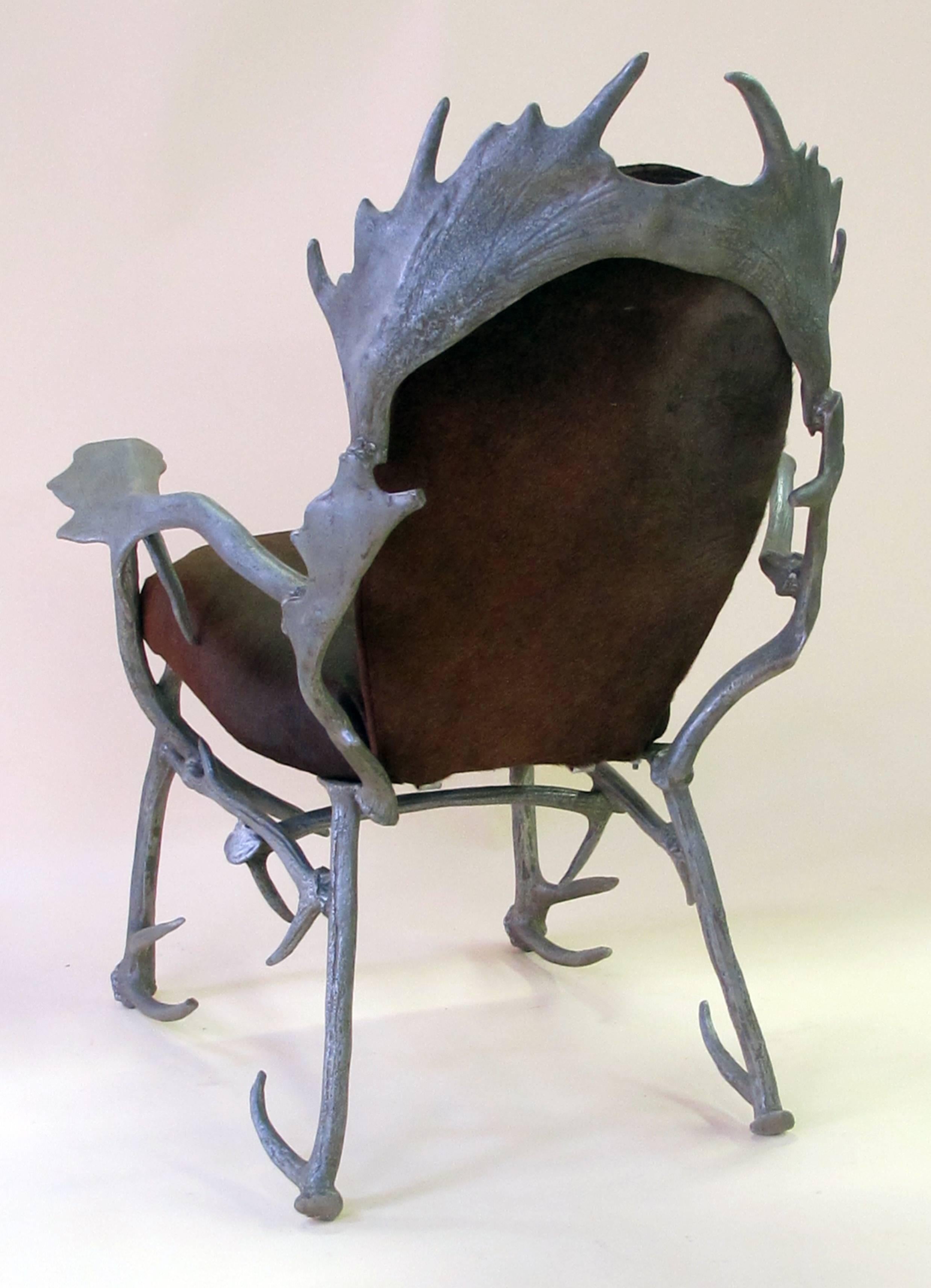 Fanciful Pair of American Aluminum Antler Armchairs Designed by Arthur Court For Sale 1