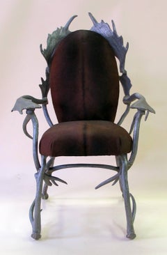Fanciful Pair of American Aluminum Antler Armchairs Designed by Arthur Court