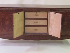 Handsome French Tiger Mahogany and Amboyna Wood Sideboard, Manner of Jules Leleu