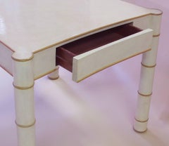 American 1970s Parchment-Veneered Faux Bamboo Game Table