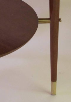 Stylish Italian Midcentury Circular Side Table with Glass Top and Brass Fittings