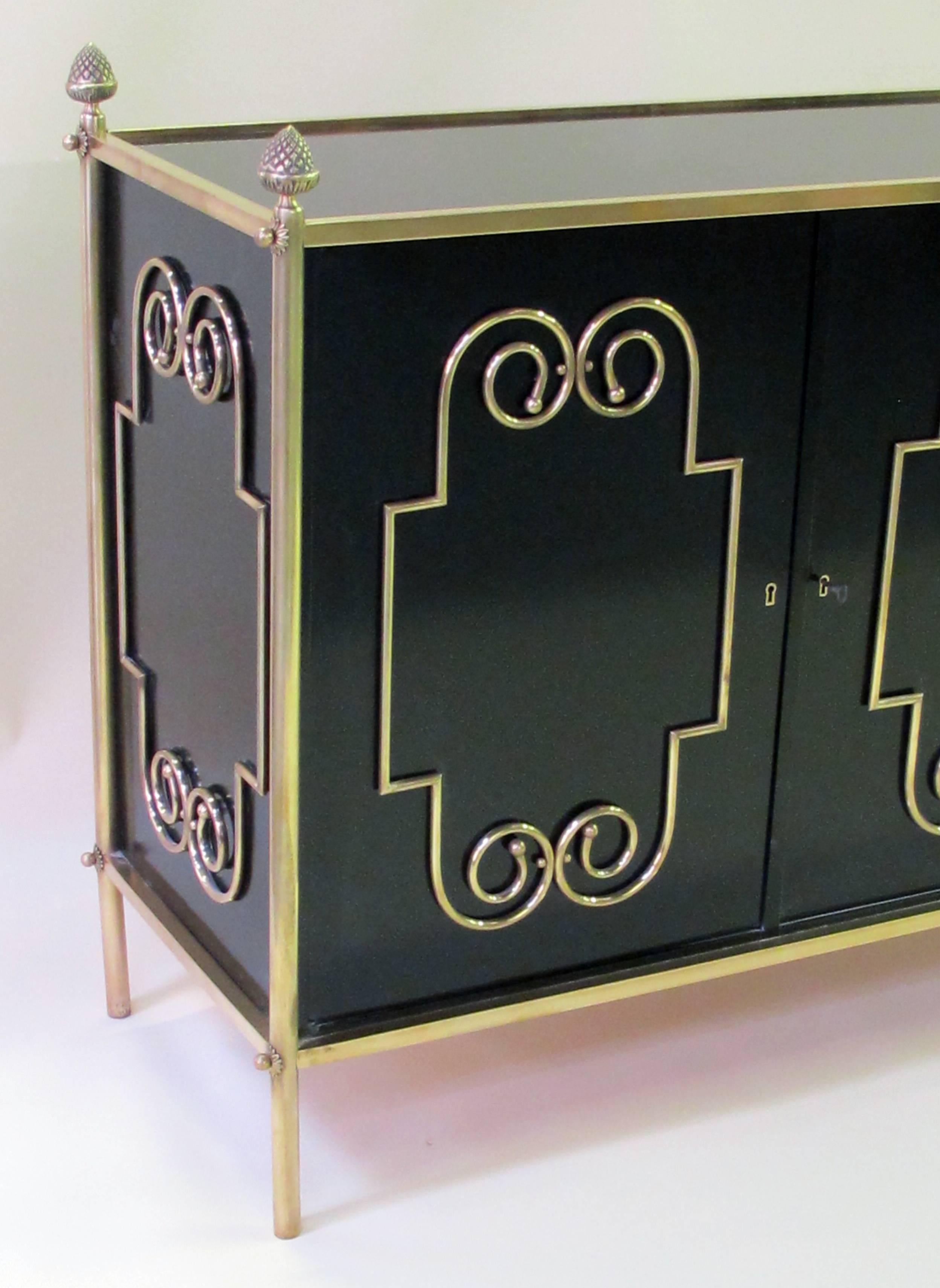 Exquisite American Black Lacquer Three-Door Sideboard by Daniel Jones, Inc., NY In Excellent Condition For Sale In San Francisco, CA
