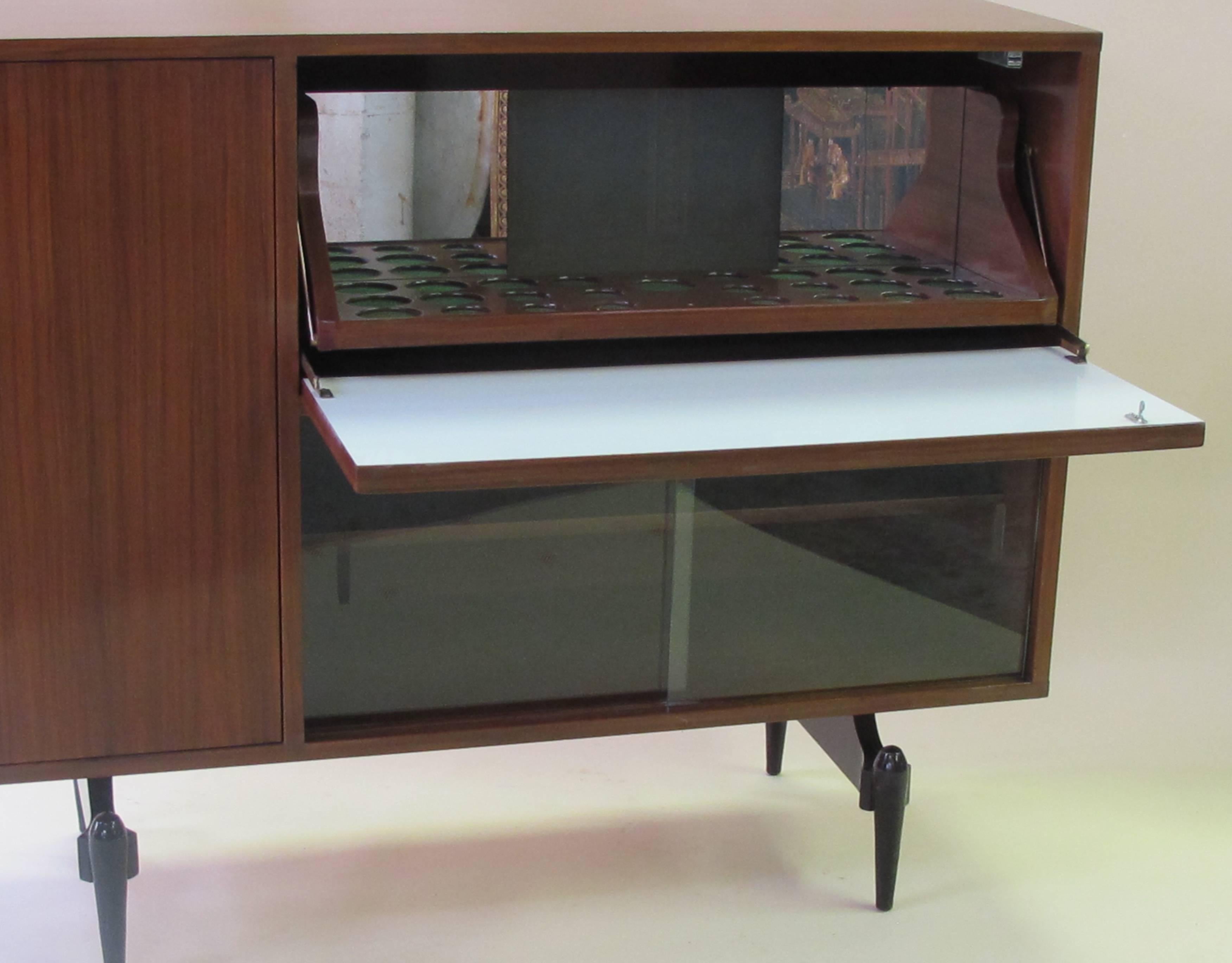 American Sleek and Mod Midcentury Mahogany Drop-Front Bar