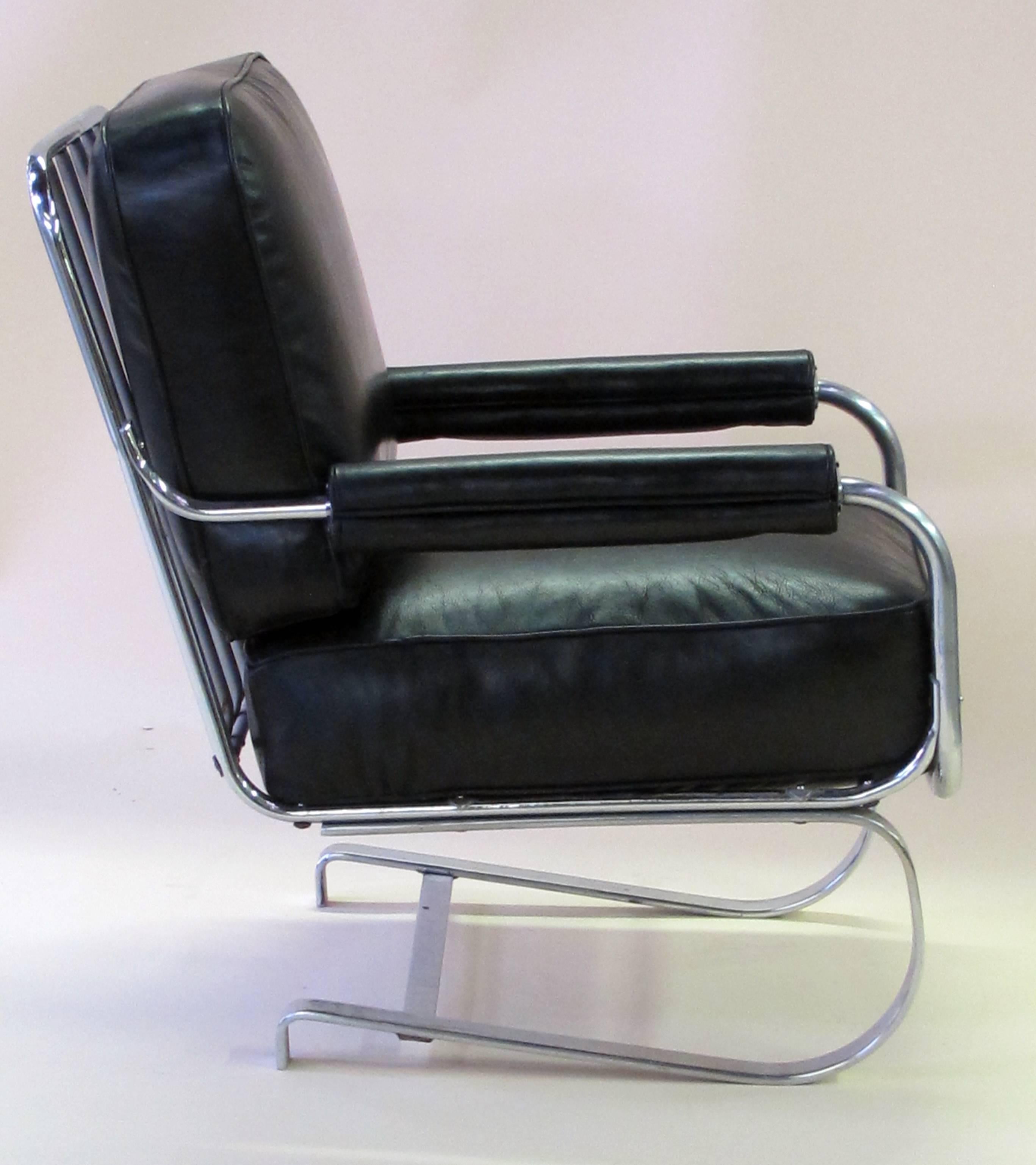 Rare Pair of American 1930s Machine Age Tubular Chrome Springer Armchairs In Excellent Condition In San Francisco, CA