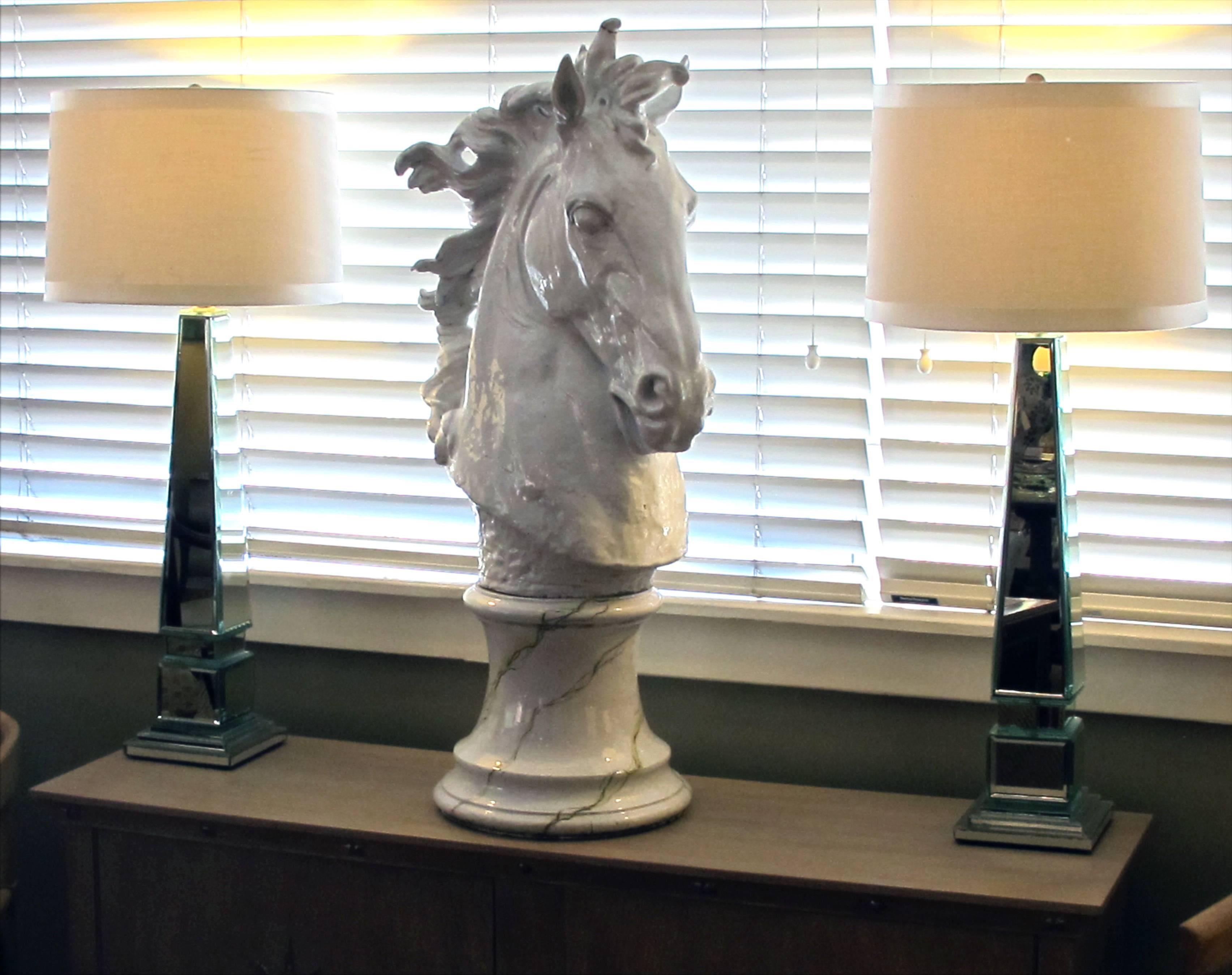 Monumental and Expressive Italian Majolica Midcentury White-Glazed Horse Head For Sale 2