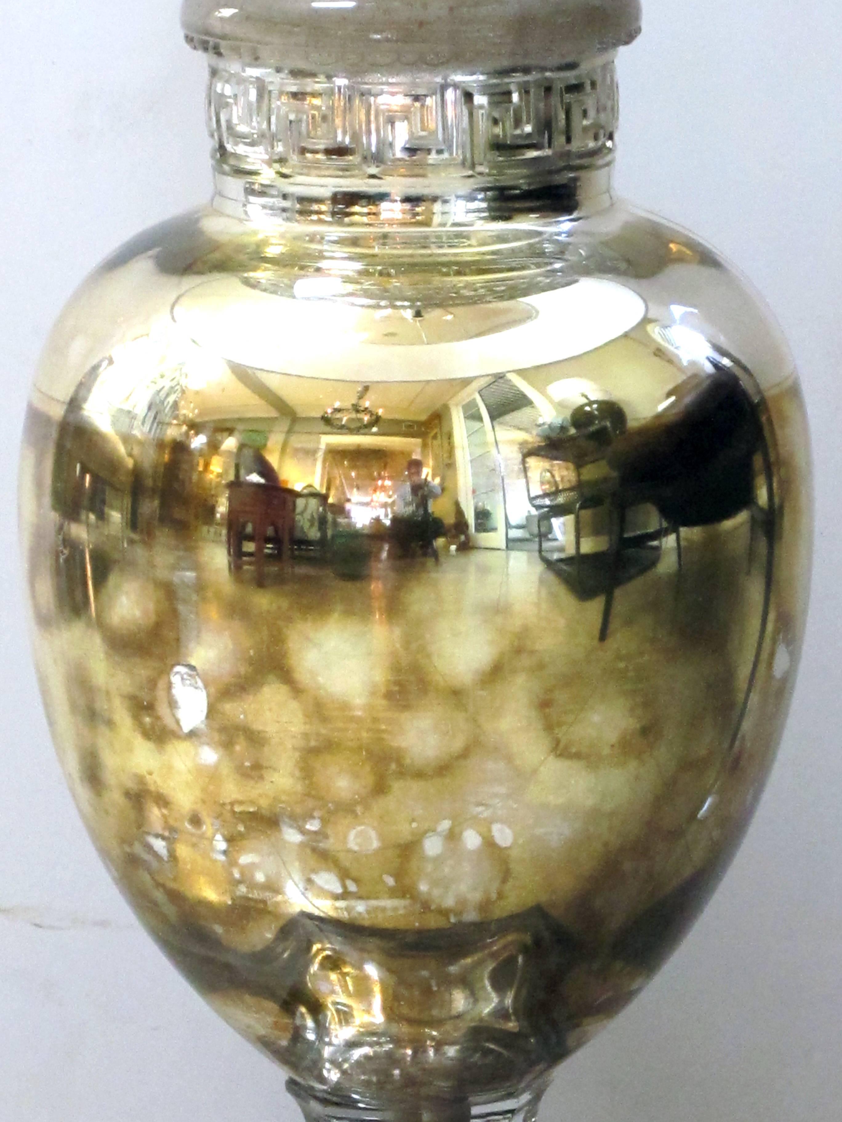 Hollywood Regency Shimmering American 1940s Mercury-Mirror Apothecary Jar Now Mounted as a Lamp