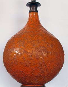 Large & Iconic American 1960s Burnt-Orange Crater-Glazed Ceramic Lamps