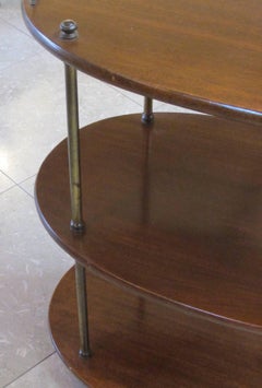 Handsome English Edwardian Three-Tier Mahogany Oval Etagere with Brass Mounts