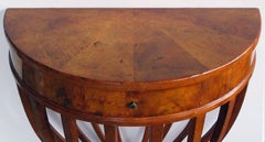 Shapely Italian Biedermeier Style Walnut Single-Drawer Demilune Console Table