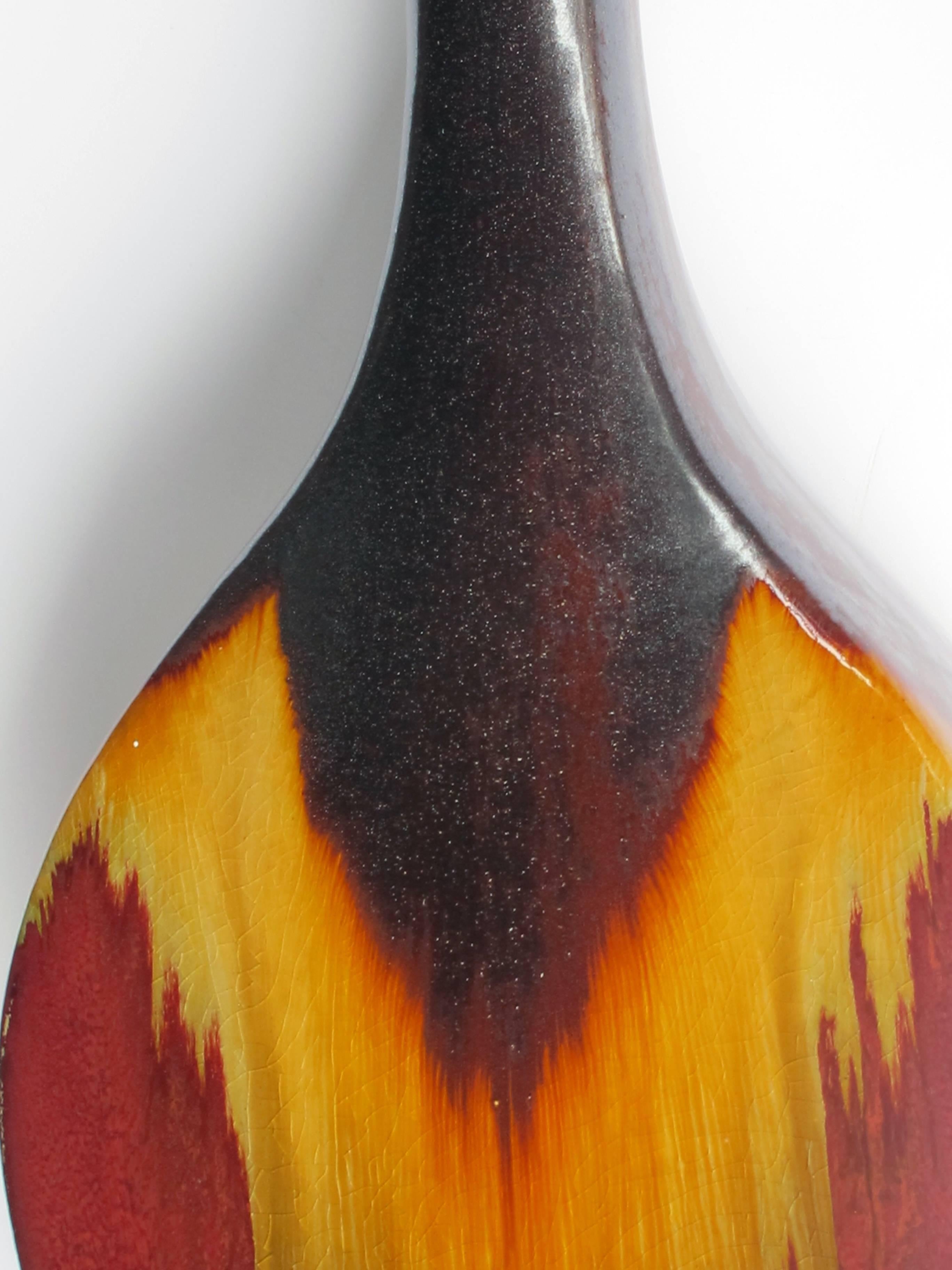 Mid-Century Modern Large and Dramatic American 1960s Banjo-Form Drip-Glaze Vase