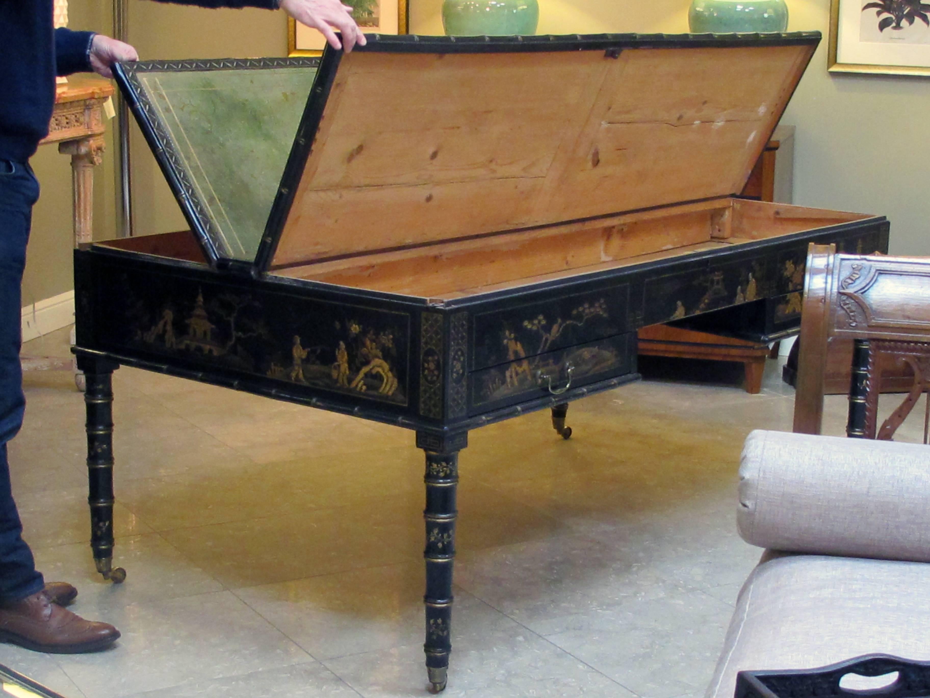 Rare English Regency Style Japanned Map Table Now Adapted as a Partners Desk 1