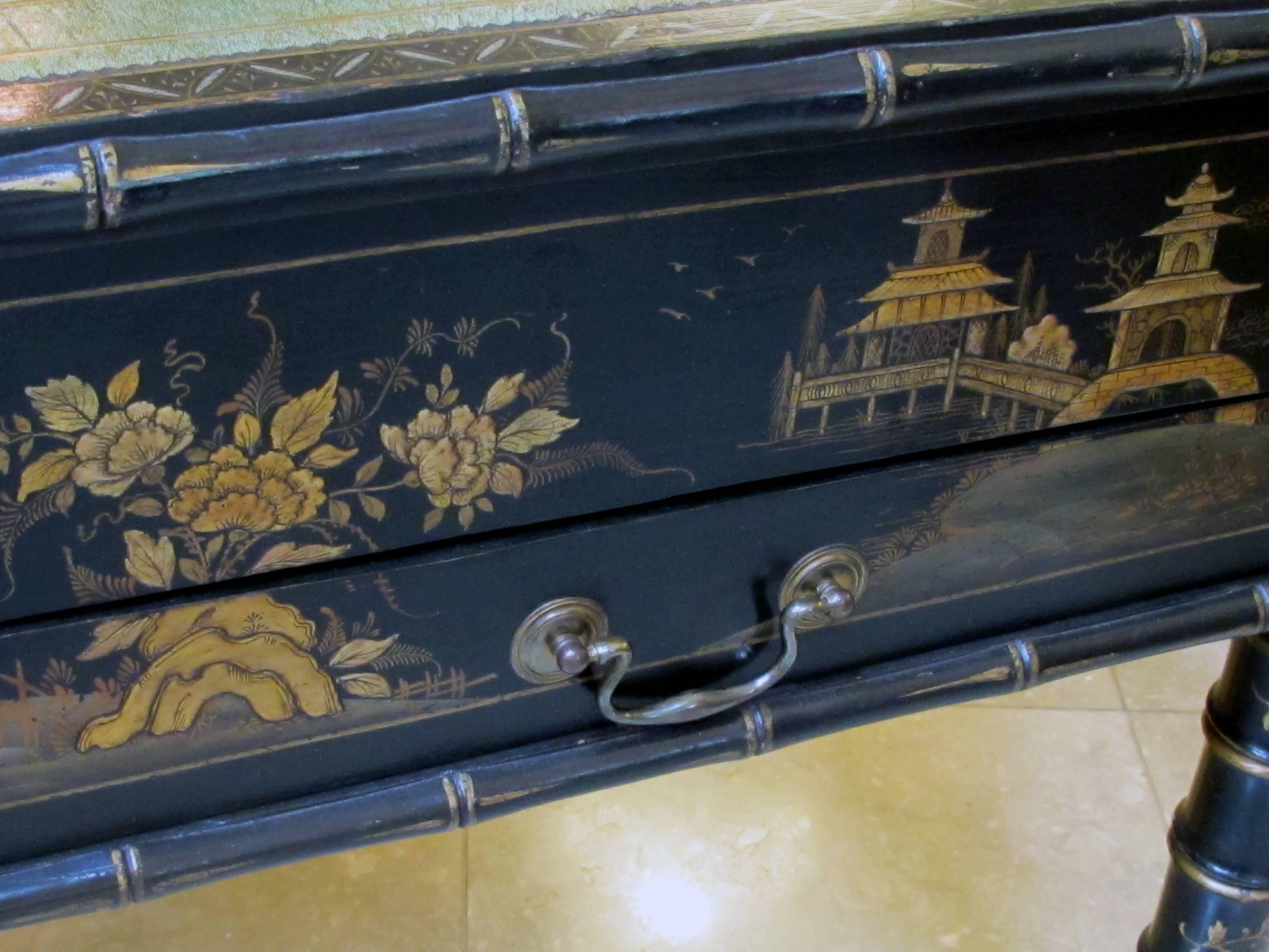 Rare English Regency Style Japanned Map Table Now Adapted as a Partners Desk In Good Condition In San Francisco, CA