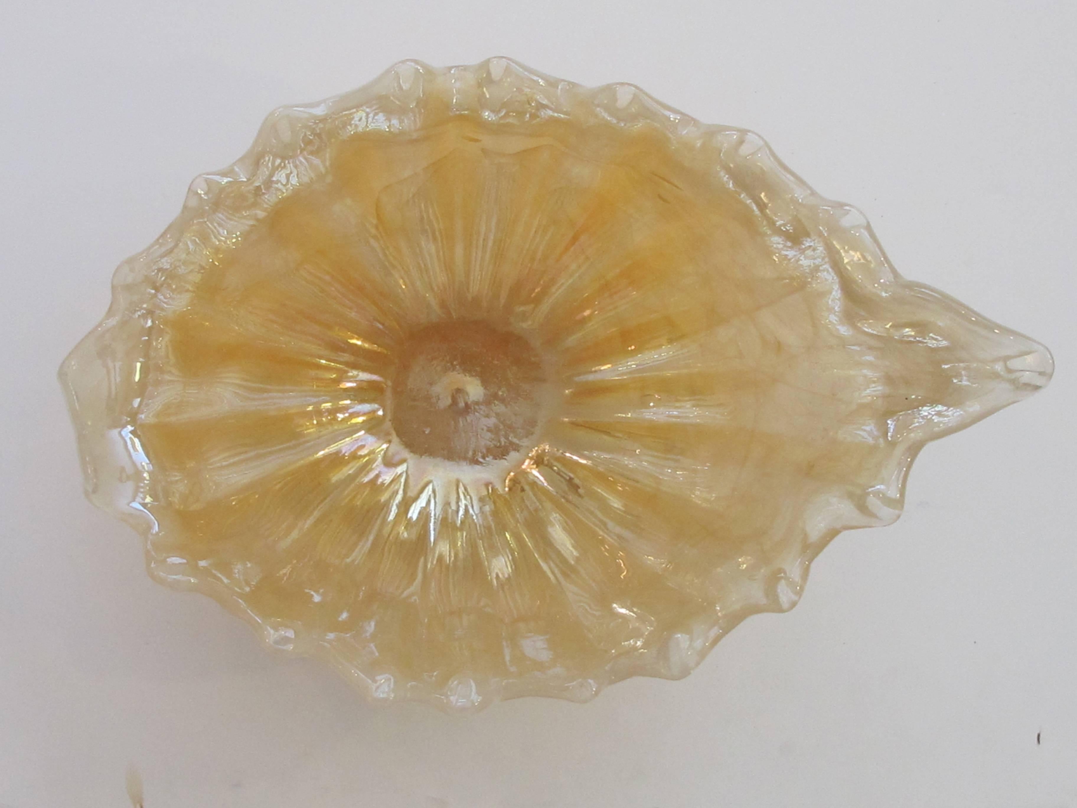 Italian Large and Striking Murano Peach-Colored Shell-Form Art Glass Bowl