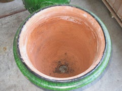 Large Scaled French Green-Glazed Striated Garden Pot or Urn