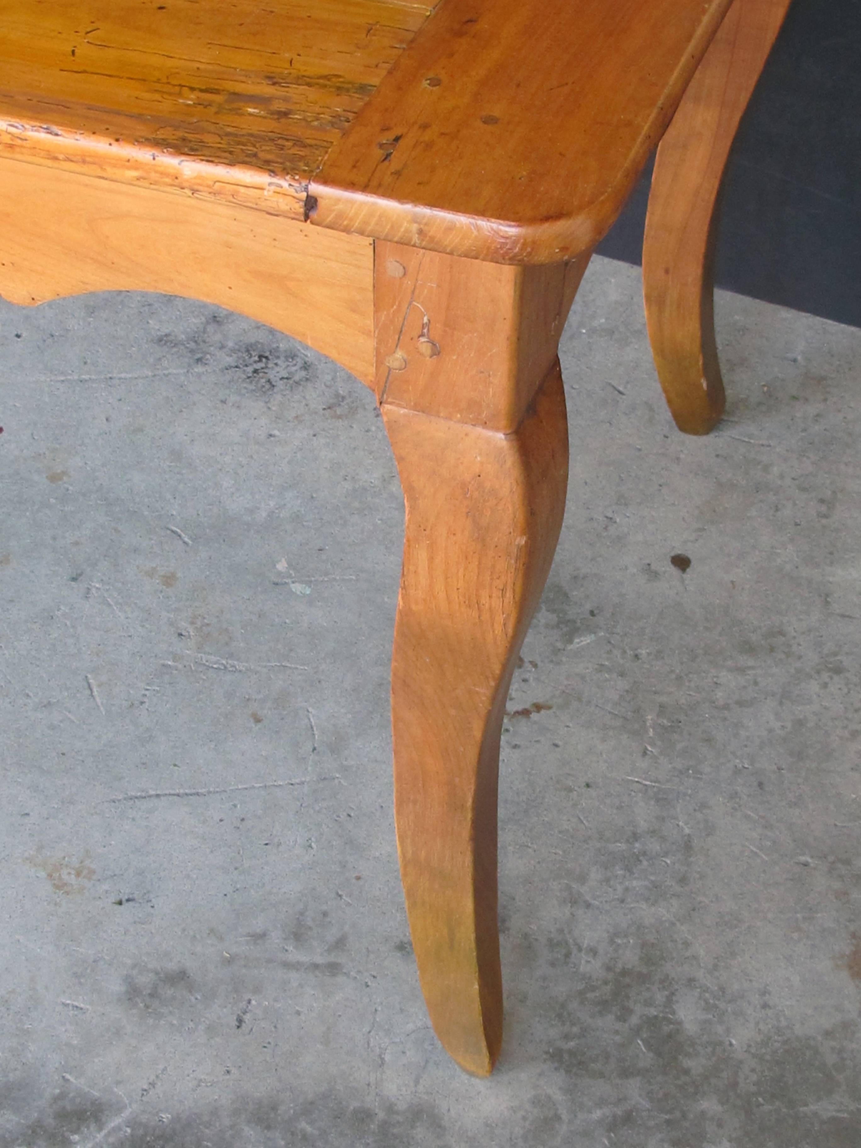 Rustic and Sturdy French Country Cherrywood Farm Table with Drawer and Slide In Good Condition In San Francisco, CA