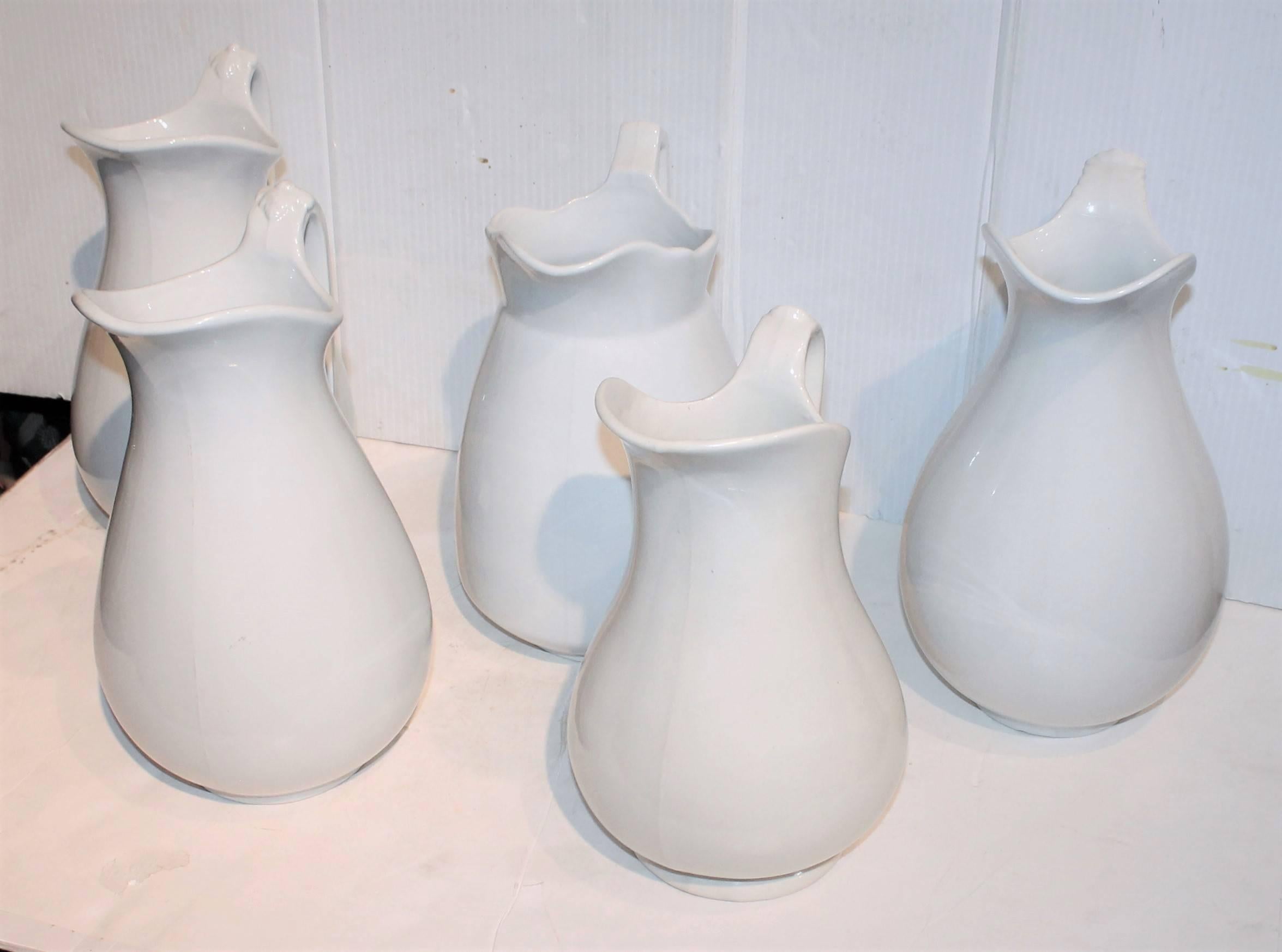 Country Set of Five 19th Century Assorted Iron Stone Water Pitchers