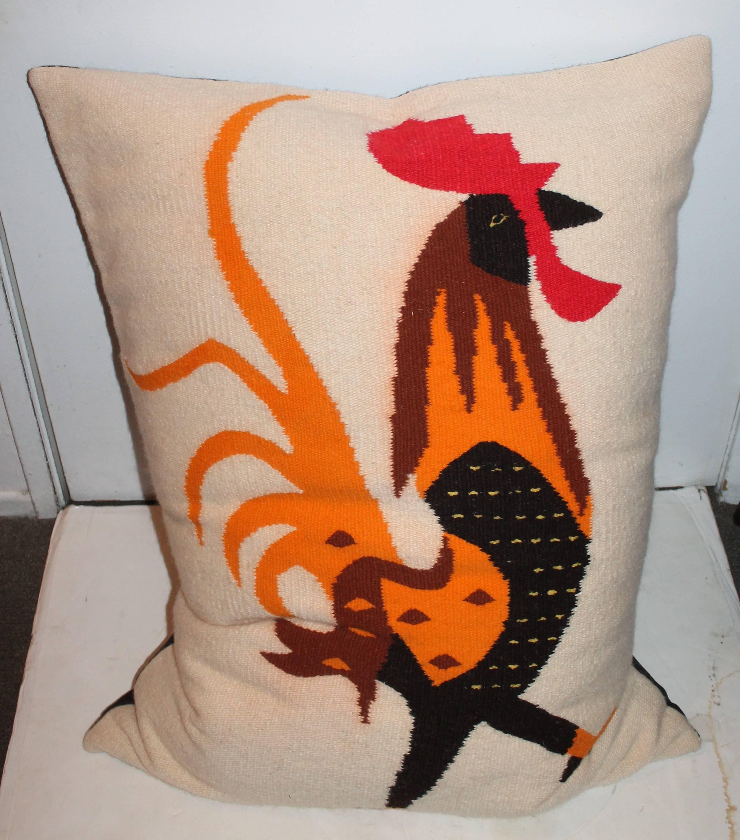 This fun and folky Indian weaving made the greatest large pillow ever. The backing is in black cotton linen.