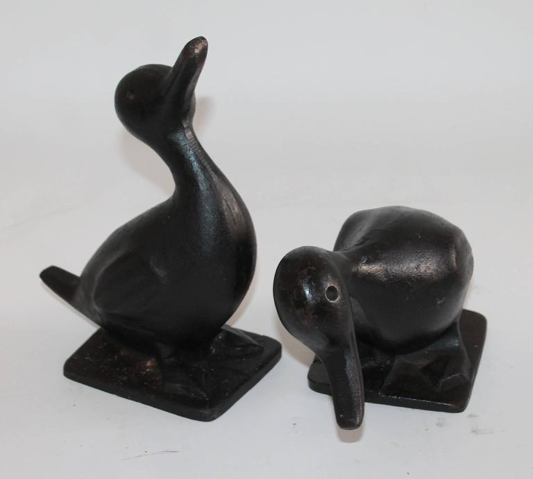 19th Century Original Black Painted Cast Iron Duck Door Stops, Pair at