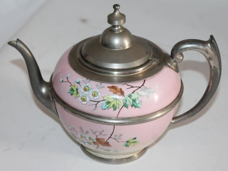 Rare 19th Century Painted Enamel and Pewter Tea Pot For Sale at 1stDibs tea pots for sale