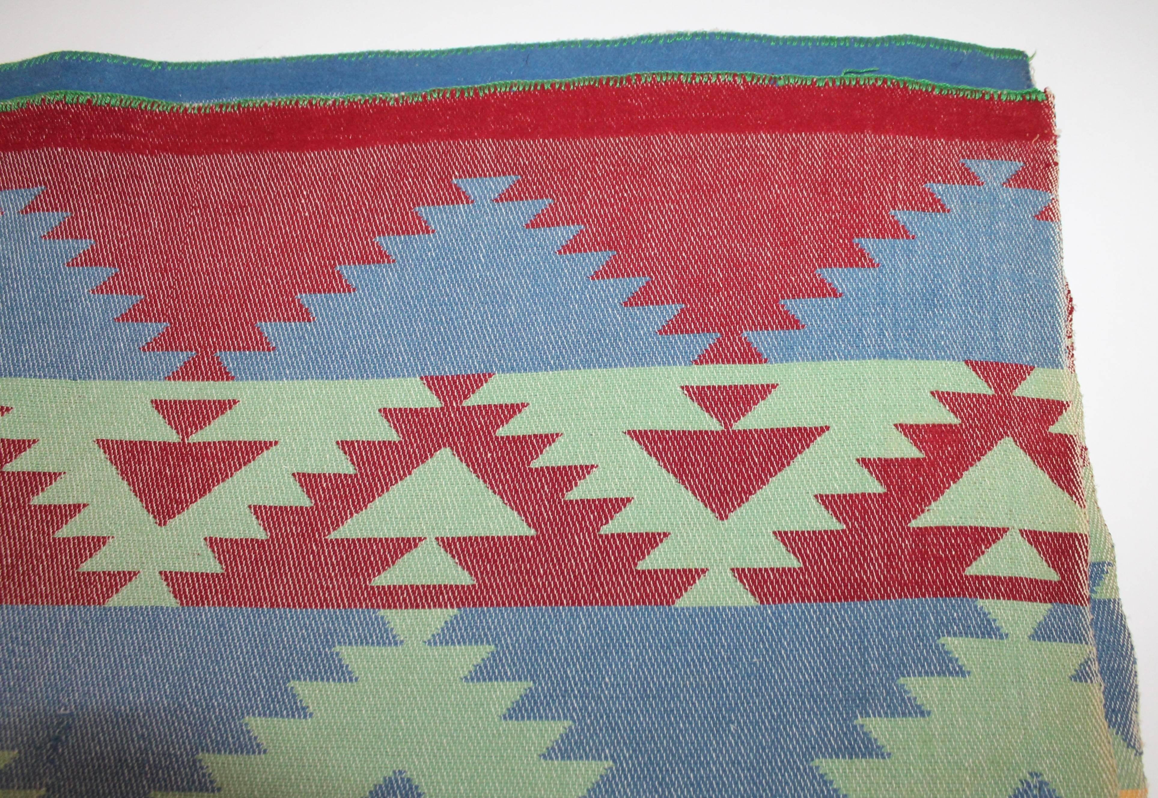 This fine early cotton Indian design camp blanket is in good condition. The most unusual muted colors blanket has a powerful design pattern.