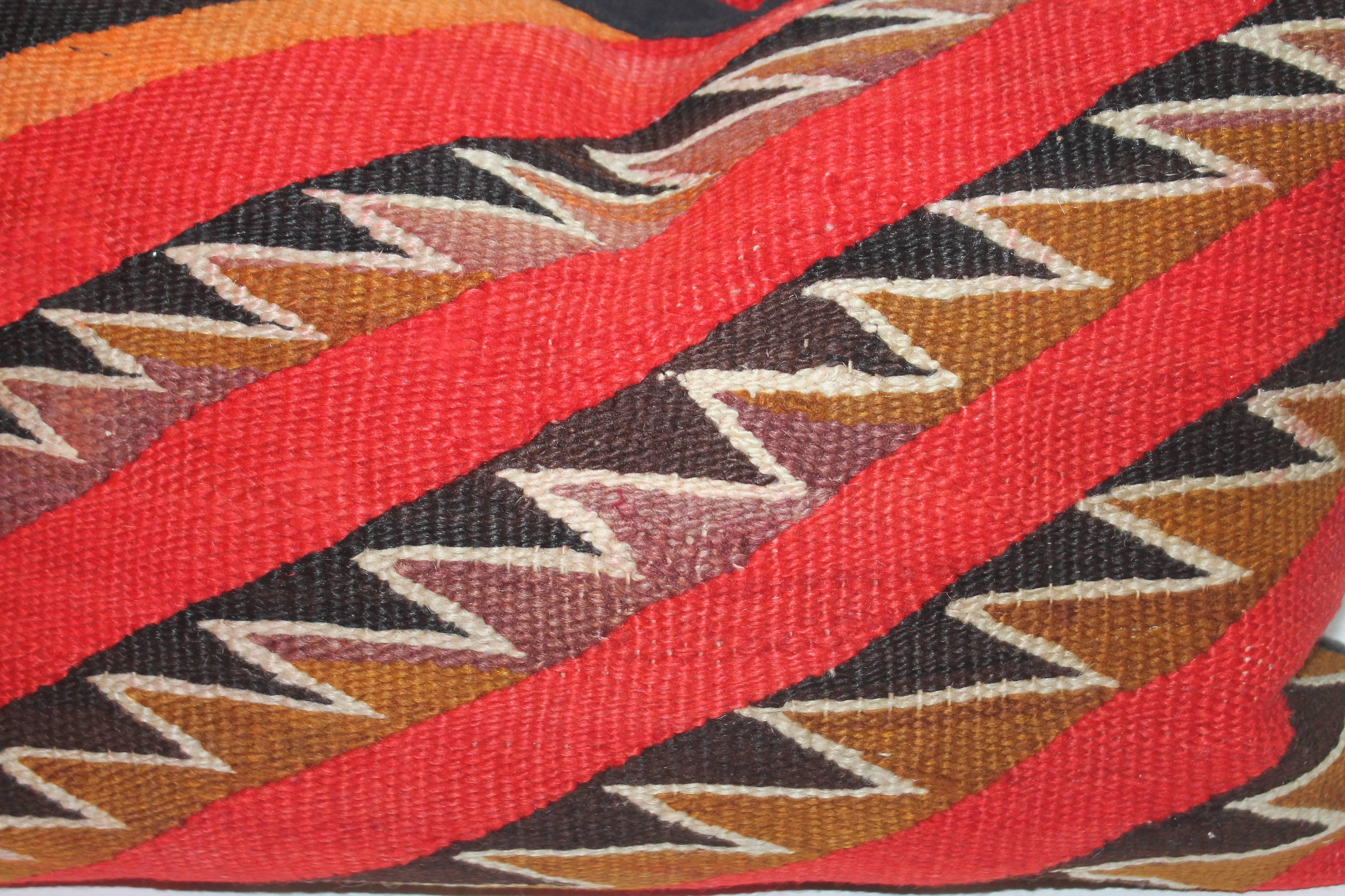 These early and rare Navajo weaving bolster pillows are in amazing as found condition with lazy lines and great rare colors. The backing is in black cotton linen fabric. The inserts are down and feather fill.