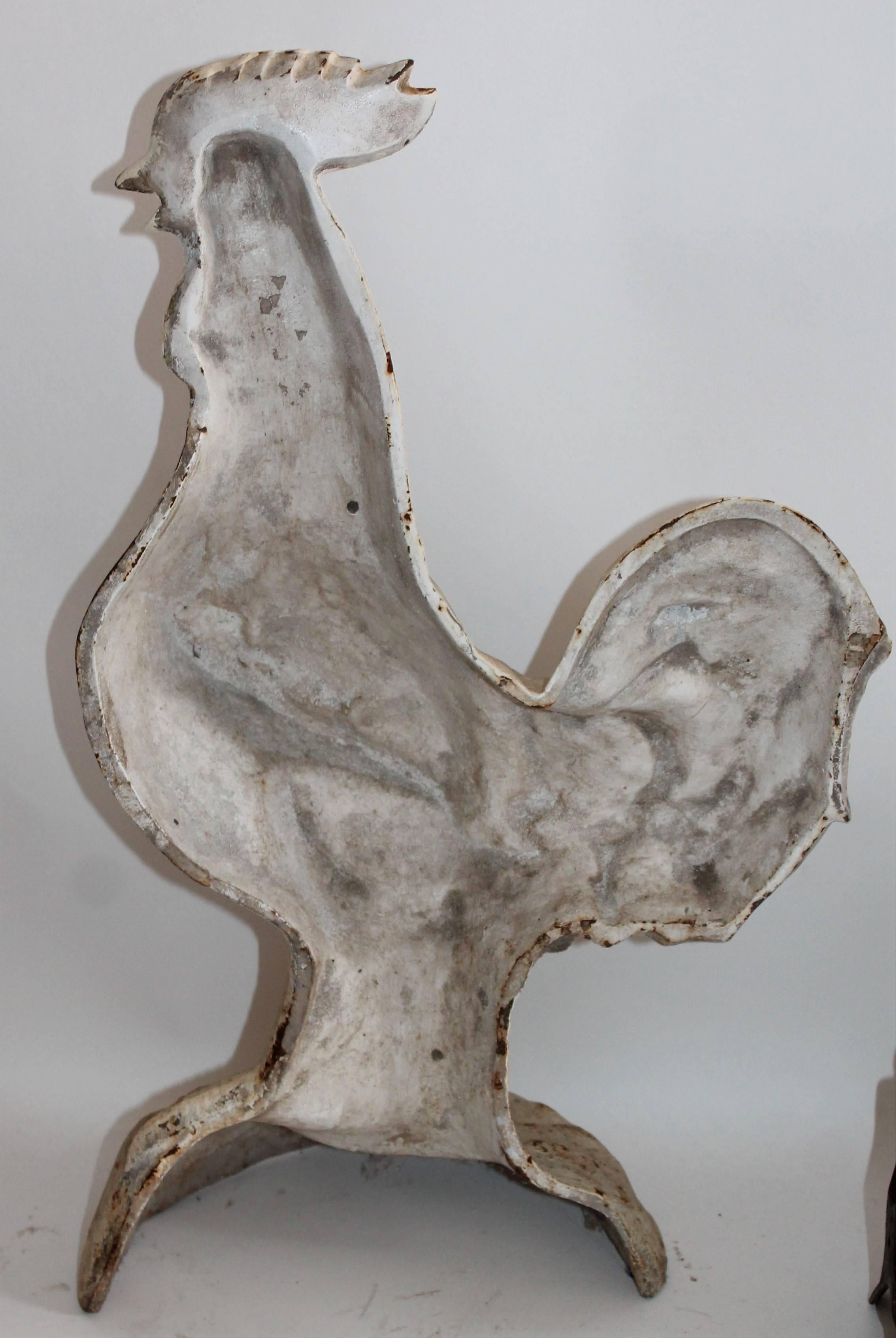 American Monumental 20th Century Original White Painted Cast Iron Rooster