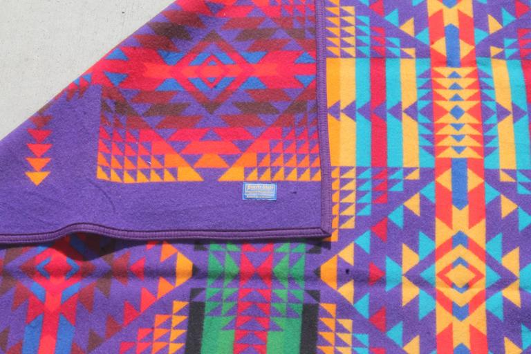 Amazing Colorful Vintage Pendleton Indian Design Camp Blanket at 1stDibs