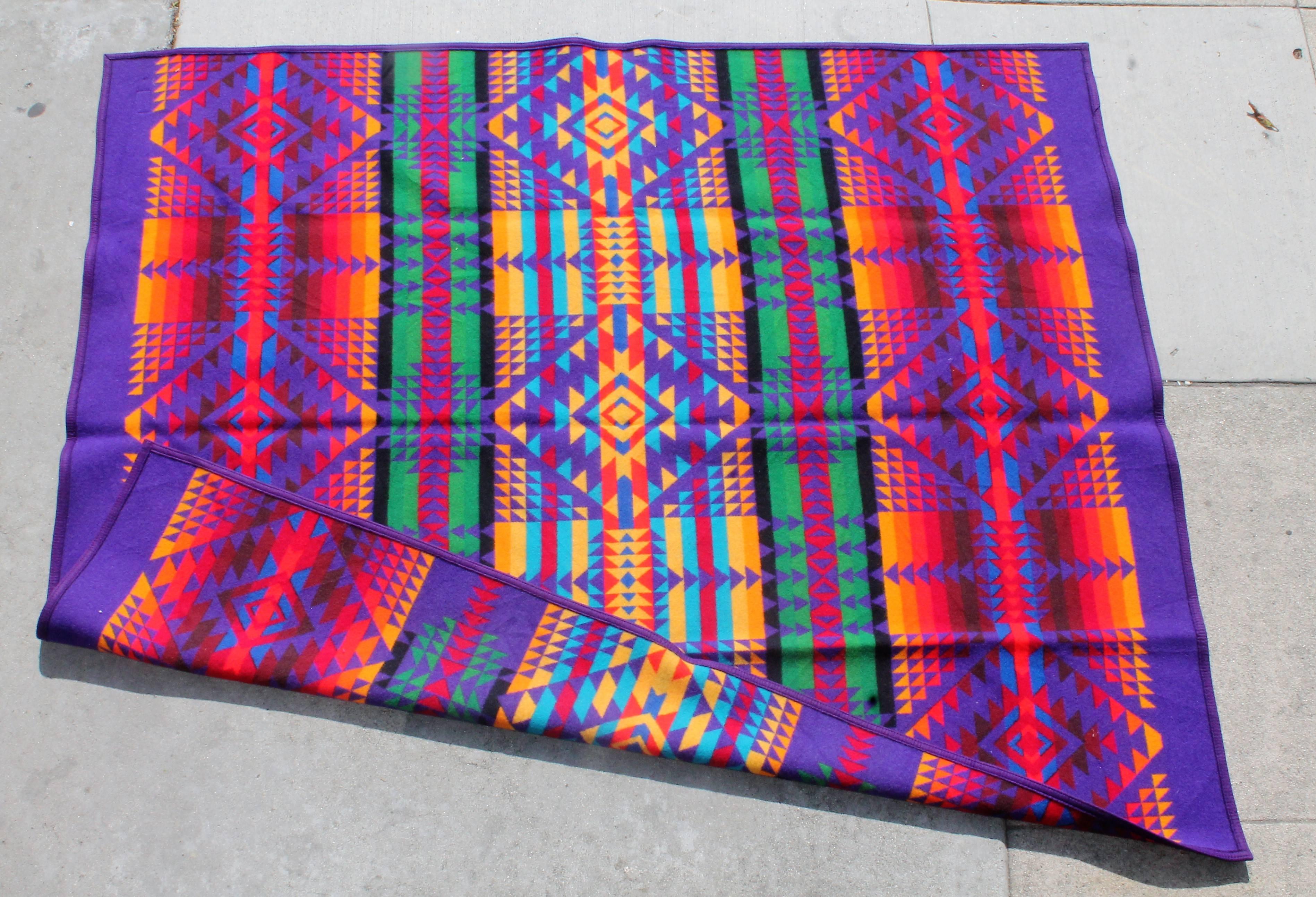 Machine-Made Amazing Colorful Vintage Pendleton Indian Design Camp Blanket