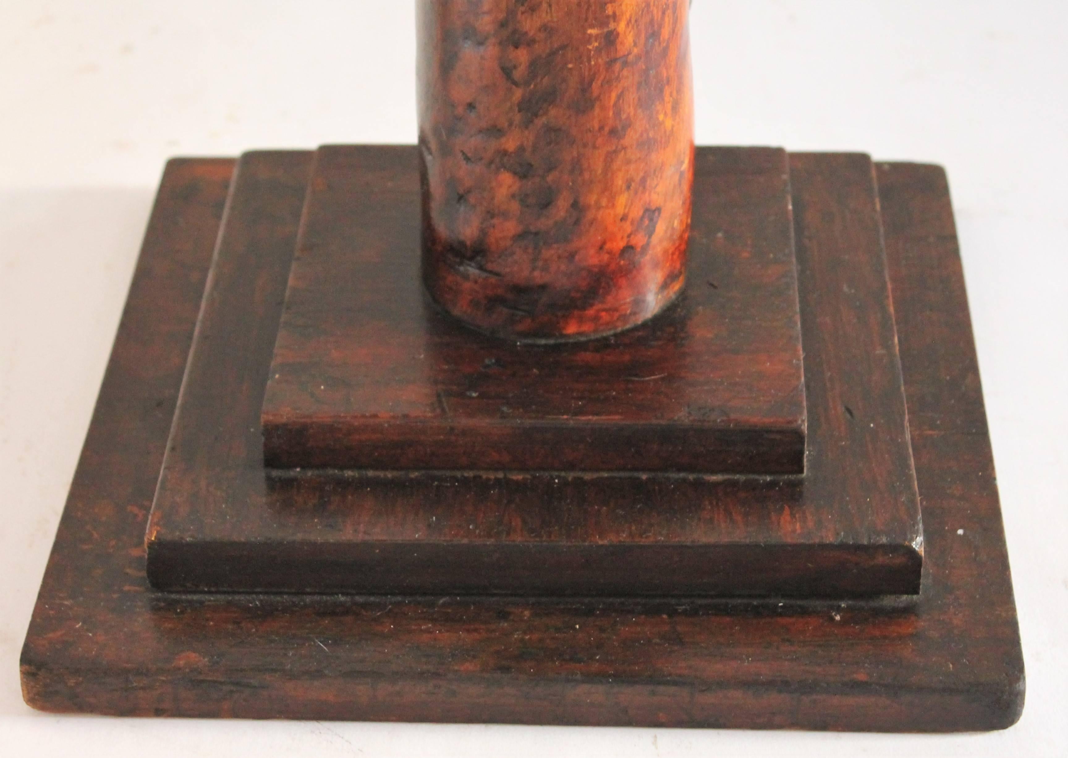 Wood 19th Century Handmade Hickory Folk Art Standing Cigar Ash Tray