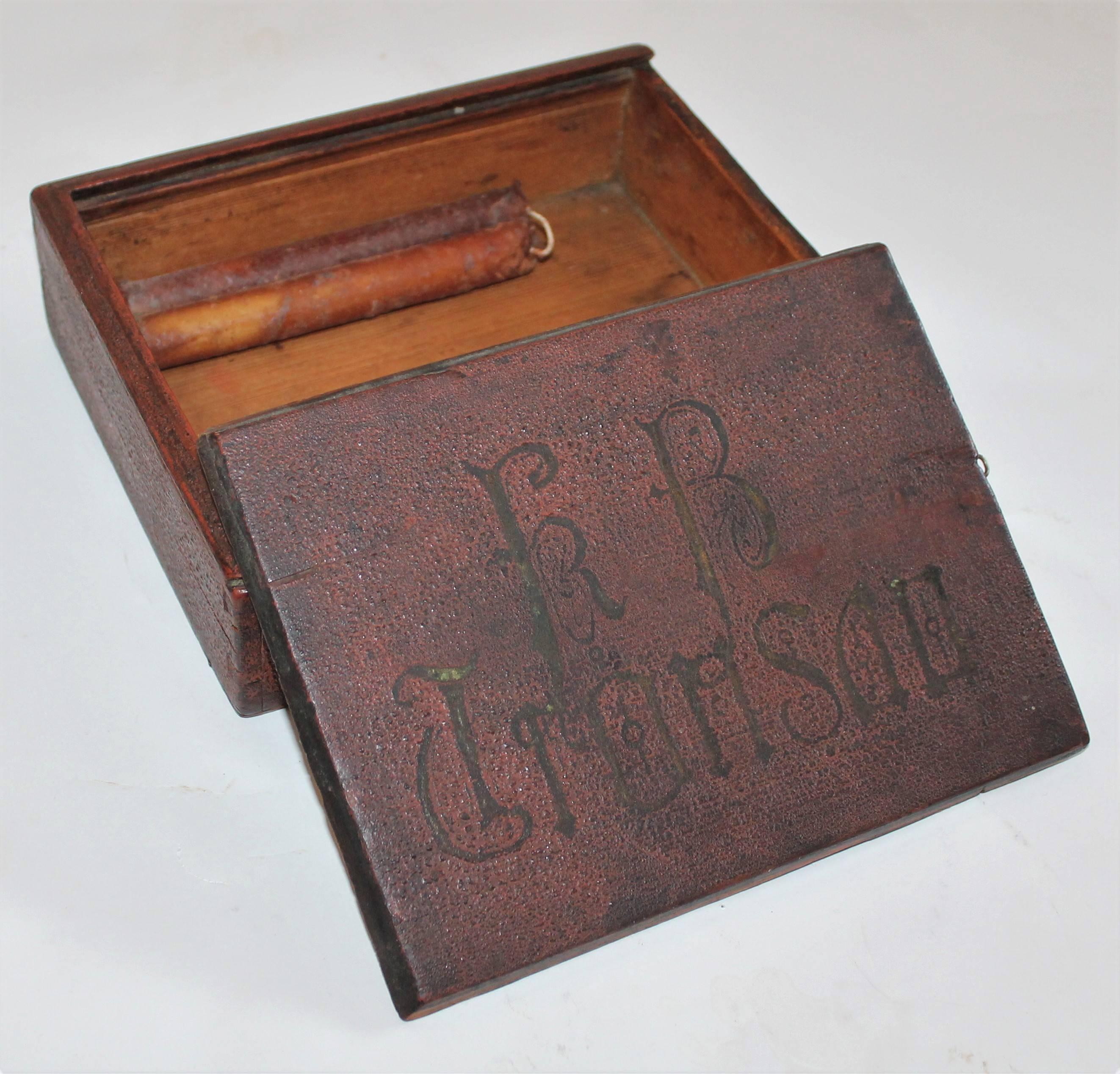 Folk Art Early 18th Century Original Red Painted Candle Slide Top Box