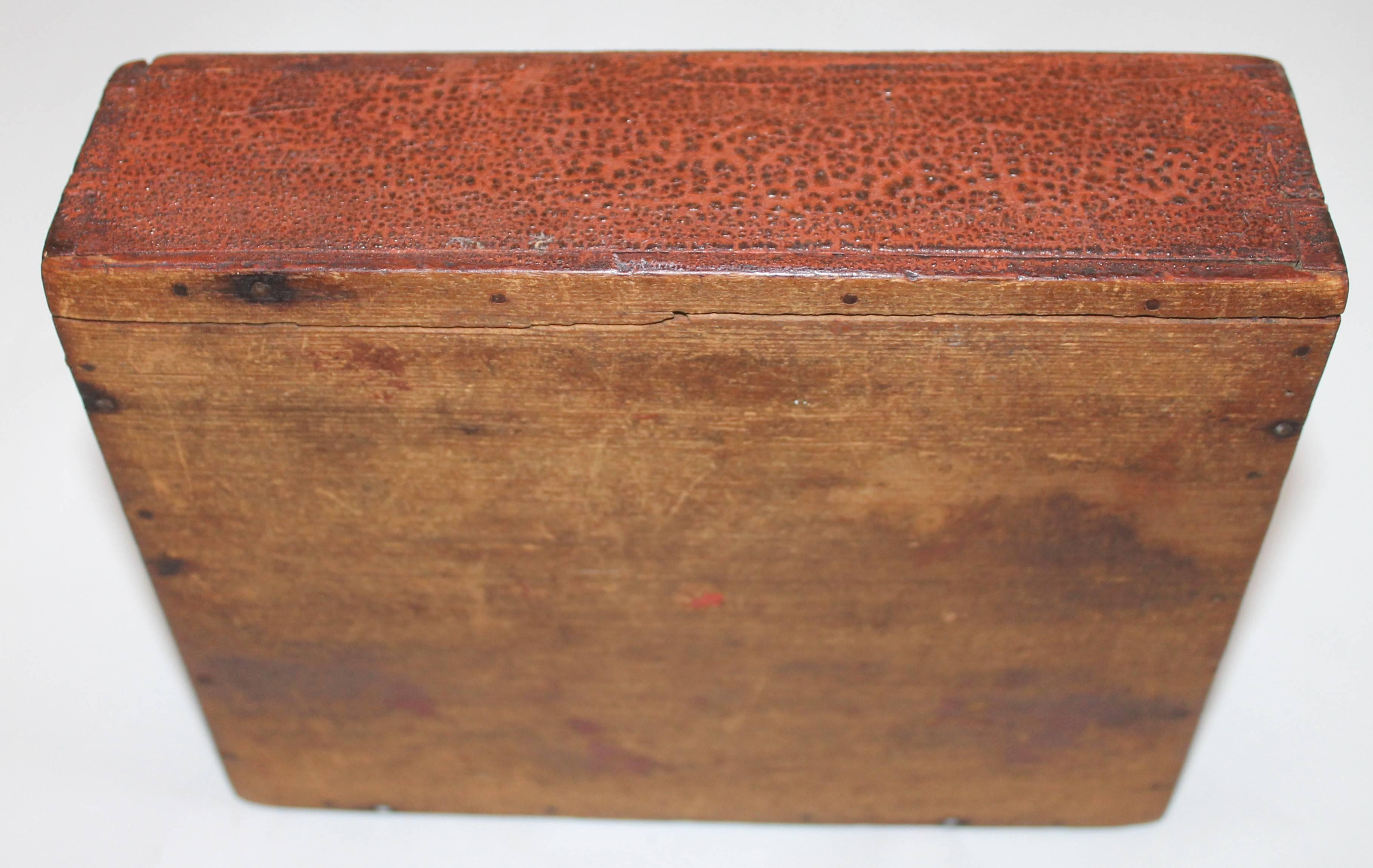 18th Century and Earlier Early 18th Century Original Red Painted Candle Slide Top Box