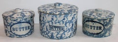 Collection of Three 19th Century Sponge Ware Pottery Butter Crocks